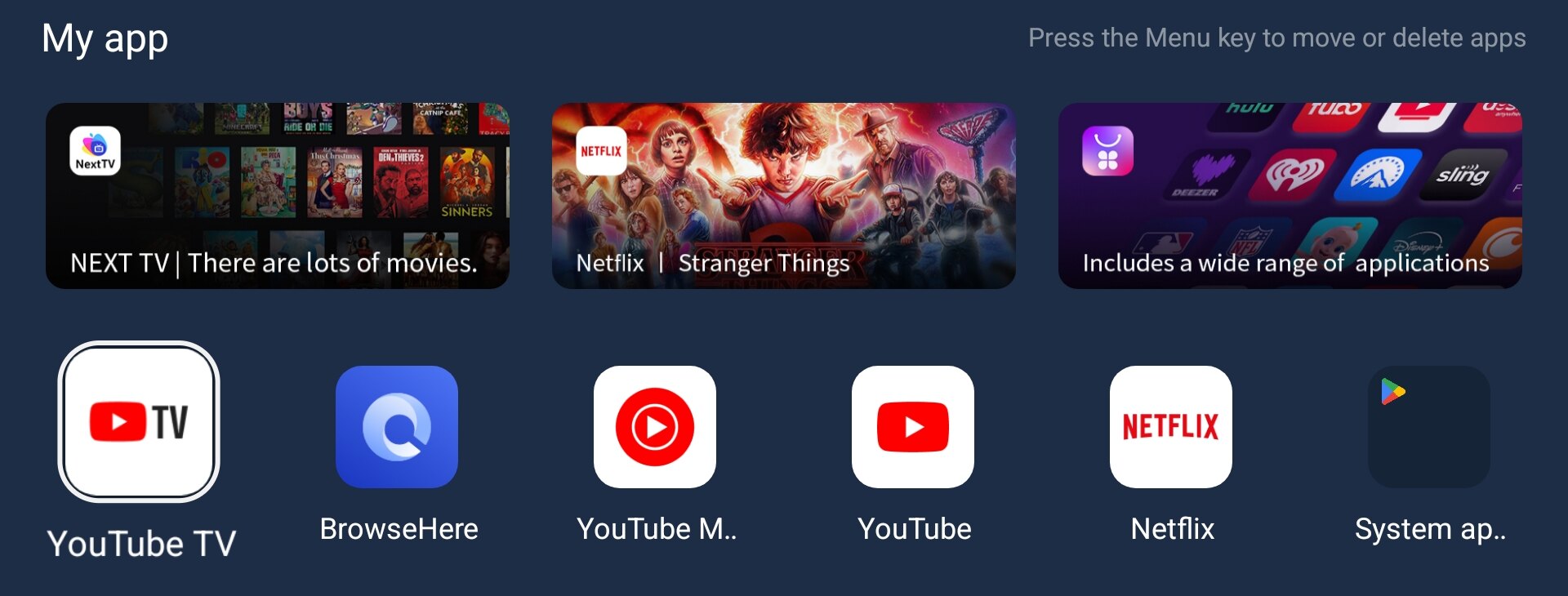 The My app screen listing every app installed on the TV